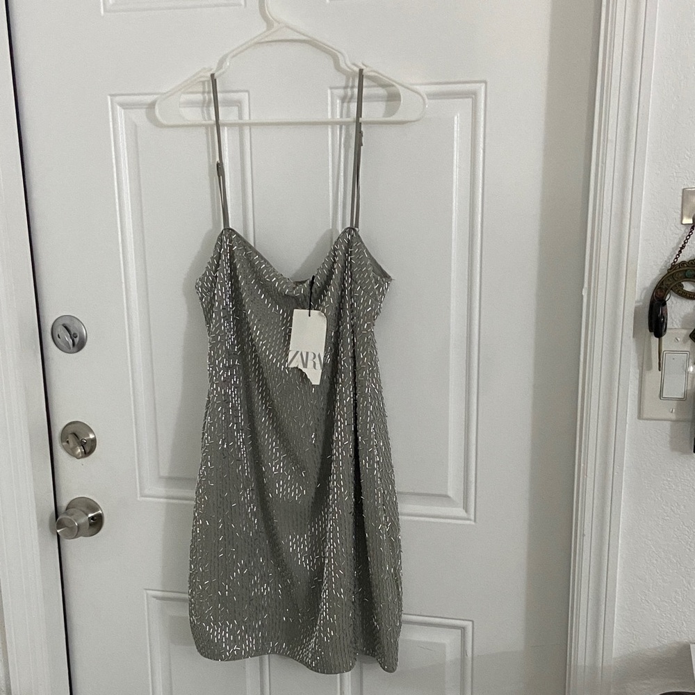 Zara Glittering Silver Mini Dress
